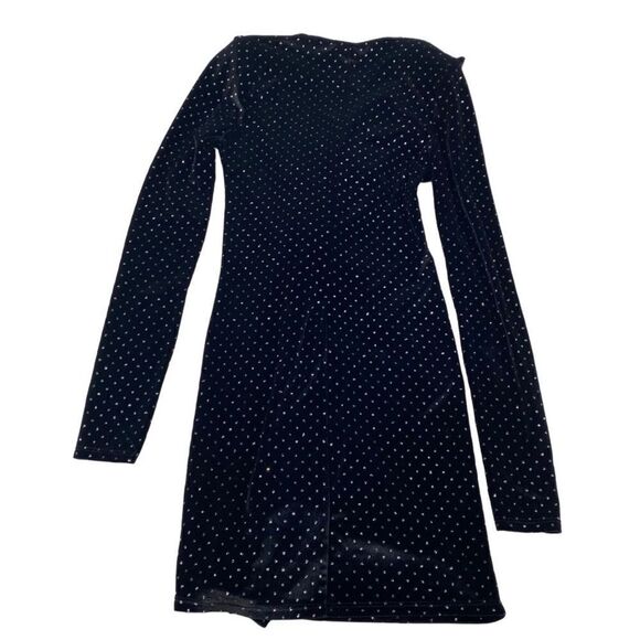 Zara Trafaluc Velvet Ruffle Zip Black Glitter Dot Bloggers Favorite Dress Small - Picture 4 of 7